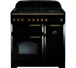 RANGEMASTER  Classic Deluxe 90 Dual Fuel Range Cooker - Black & Brass